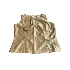 Borcellini Short Sleeve Fitted Blouse- Beaded Detailing- Golden Brown- some wear